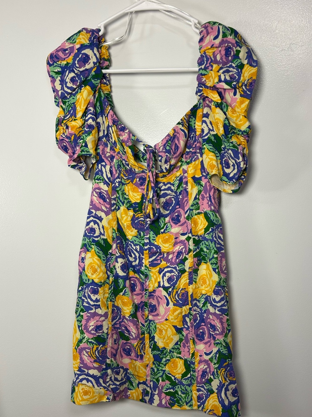 Zara Multicolor Floral Mini Dress with Puff Sleeves